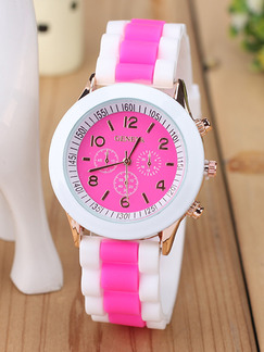 White and Pink Silicone Band Pin Buckle Quartz Watch