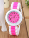 White and Pink Silicone Band Pin Buckle Quartz Watch

