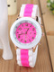 White and Pink Silicone Band Pin Buckle Quartz Watch
