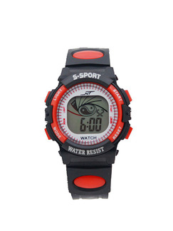 Black and Red Rubber Band Pin Buckle Digital Watch