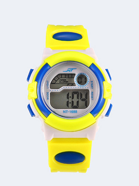 White Yellow and Blue Rubber Band Pin Buckle Digital Watch