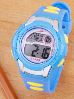 Blue Yellow Rubber Band Pin Buckle Digital Watch