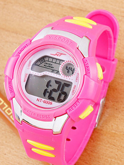 Pink Yellow Rubber Band Pin Buckle Digital Watch