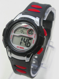Black Red Rubber Band Pin Buckle Digital Watch