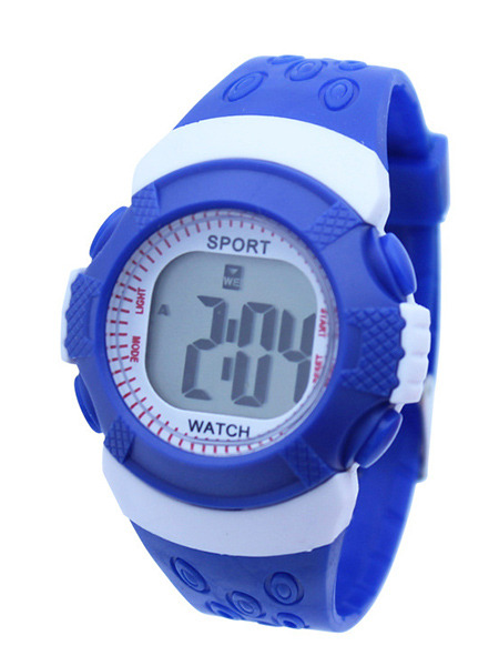 Blue White Rubber Band Pin Buckle Digital Watch