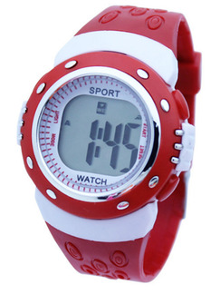 Red and White Plastic Band Pin Buckle Digital Watch