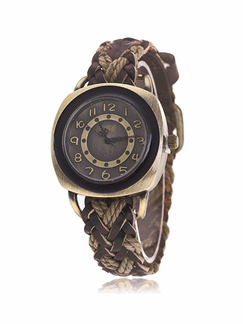 Brown Leather Band Bracelet Pin Buckle Quartz Watch