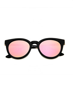 Pink Solid Color Plastic and Metal Round Polarized  Sunglasses