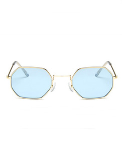 Blue Solid Color Metal Square Sunglasses