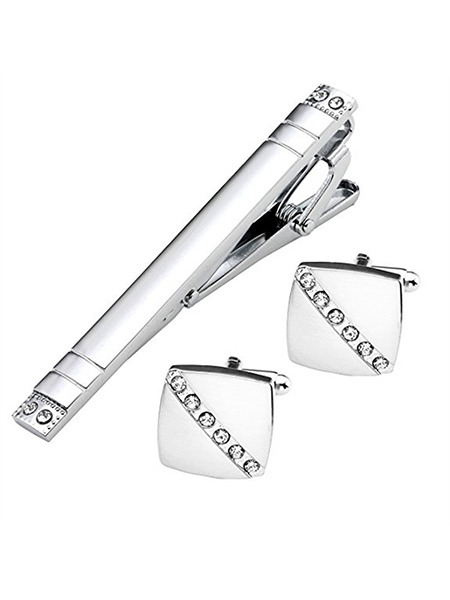 Alloy Bullet Back Rhinestone Cufflink and Tie Clip