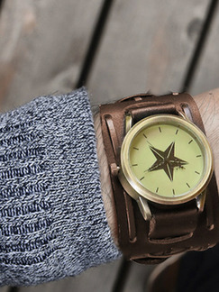 Brown Leather Band Bracelet Quartz Waterproof Watch
