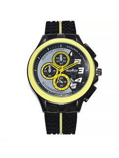 Black and Yellow Leather Band Pin Buckle Quartz Watch