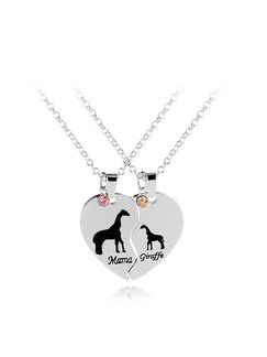 Alloy Mother and Daughter Giraffe  Necklace