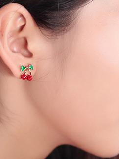 Alloy Red Cherry  Stud Earring