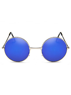 Blue Solid Color Metal Round Sunglasses