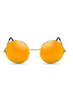 Yellow Solid Color Metal Color Round Sunglasses