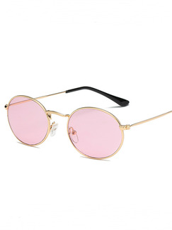 Pink Solid Color Metal Color Round Sunglasses
