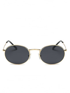 Black Solid Color Metal Round  Sunglasses