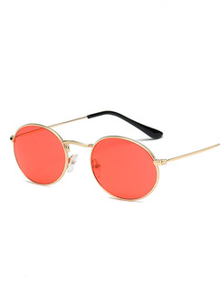 Orange Red Solid Color Metal Color Round  Sunglasses