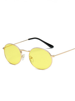 Yellow Solid Color Metal Round  Sunglasses