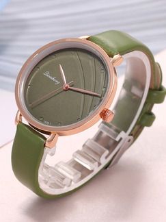 Green Leather Band Quartz Watch