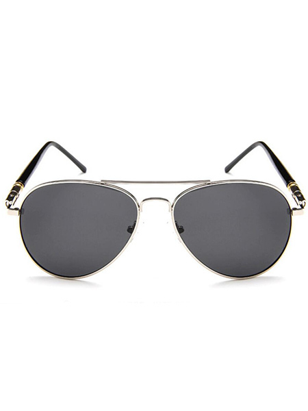 Gray Solid Color Metal Aviator Men Sunglasses