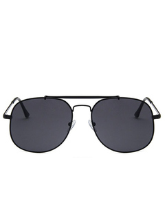 Black Solid Metal Aviator Round Men Sunglasses