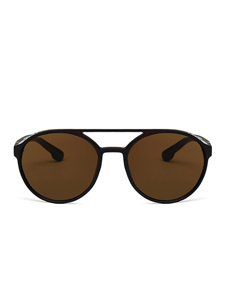 Brown Solid Plastic Round Men Sunglasses