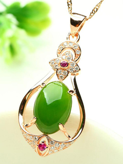 Gold Plated Flower Pendant Necklace Opal Rhinestone necklace