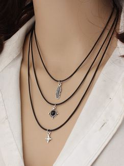 Leather and Alloy Leaf Star  Necklace