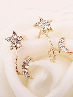 Alloy Star Moon Rhinestone Stud Earring