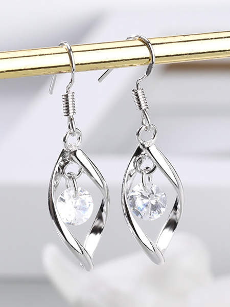 White Gold Plated Dangle Rhinestone Stud Earring