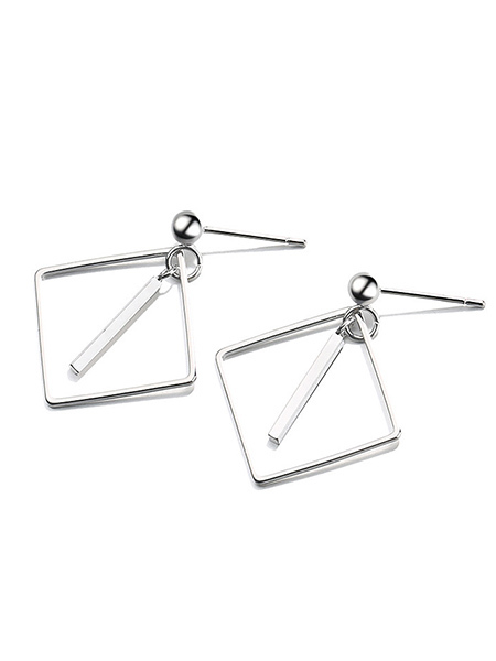White Gold Plated Square  Stud Earring