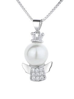 Sapphire Crystal Angel Pendant Pearl Necklace