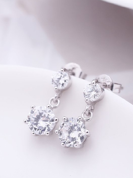 Silver Plated Dangle Crystal Stud Earring