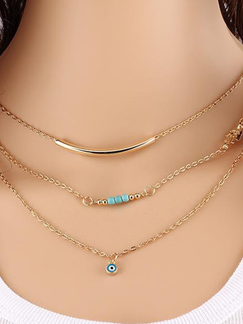 Alloy Copper Plated Eye Triple Layer Turquoise Necklace