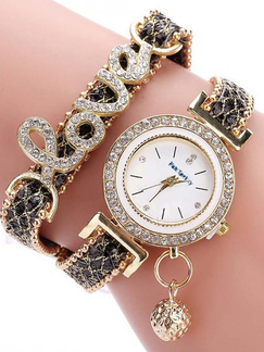 Black Plated Band Rhinestone Quartz Watch