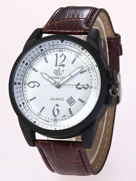Brown Leather Band Quartz Men Watch