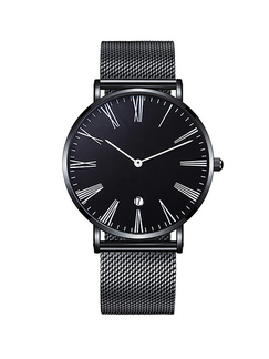 Black Silver Stainless Steel Band Quartz Men Watch