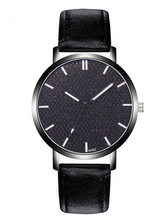 Black Leather Band Quartz Men Watch