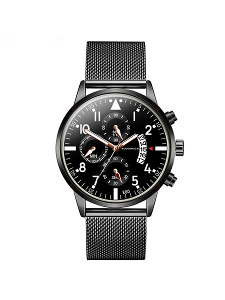 Black Stainless Steel Band Quartz Men Watch