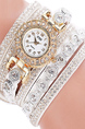 White Leather Band Rhinestone Quartz Watch