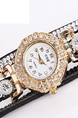 White Leather Band Rhinestone Quartz Watch