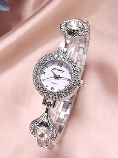 Silver Stainless Steel Band Rhinestone Quartz Watch