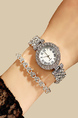 Silver Stainless Steel Band Rhinestone Quartz Watch
