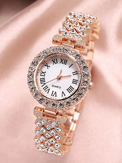 Rose Gold Stainless Steel Band Rhinestone Quartz Watch