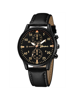 Black Leather Band Quartz Men Watch