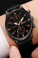 Black Leather Band Quartz Men Watch