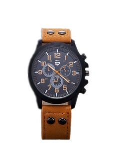 Brown Leather Band Quartz Men Watch