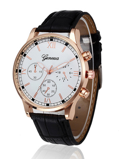 Black Leather Band Quartz Men Watch